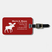 Étiquette À Bagage Silhouette d'orignal blanc sur rouge (Devant horizontal)