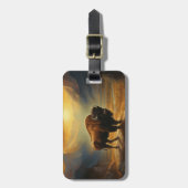 Étiquette À Bagage Silhouette du coucher de soleil de bison de buffle (Devant Vertical)