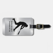 Étiquette À Bagage Silhouette du joueur de baseball noir en argent mé (Devant horizontal)