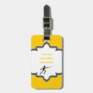 Étiquette À Bagage Silhouette noire Fencer avec clôture d'épée person