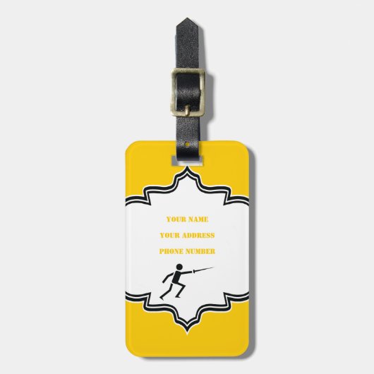 Étiquette À Bagage Silhouette noire Fencer avec clôture d'épée person (Devant Vertical)