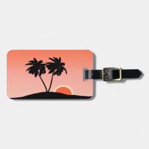 Étiquette À Bagage Silhouette Palmier Contre Orange Coucher Du Soleil