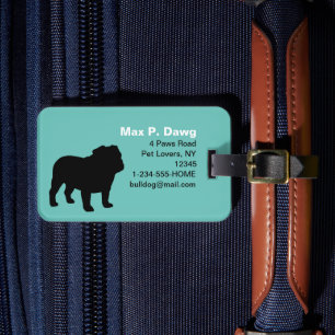 Étiquette À Bagage Silhouettes Bulldog Turquoise avec texte personnal