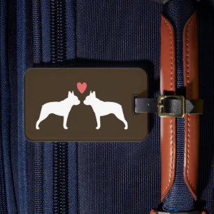 Étiquette À Bagage Silhouettes de Boston Terrier avec cœur et texte