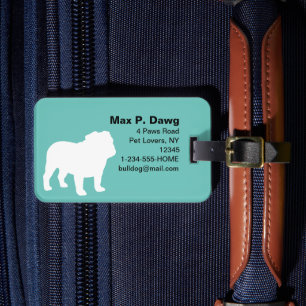 Étiquette À Bagage Silhouettes de Bulldog Anglais Bleu Vert avec Text