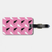 Étiquette À Bagage Silhouettes De Chats Noirs Et Blancs Sur Rose (Dos horizontal)