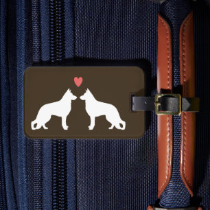 Étiquette À Bagage Silhouettes de chien berger allemand avec coeur