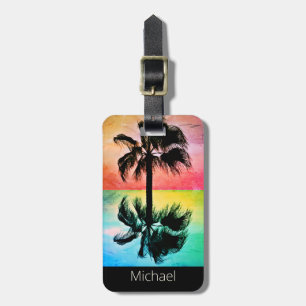 Étiquette À Bagage Silhouettes de palmiers tropicaux en Lu Vintage
