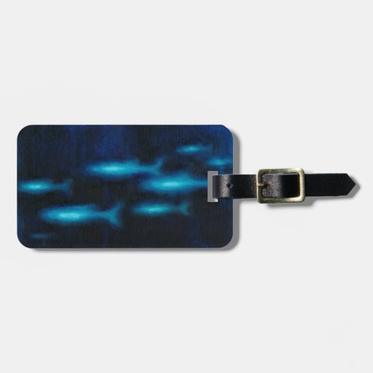 Étiquette À Bagage Silhouettes de poisson bleu translucide (Devant horizontal)