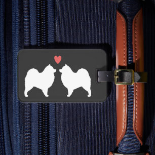 Étiquette À Bagage Silhouettes de Samoyède avec cœur et texte
