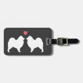 Étiquette À Bagage Silhouettes Samoyées avec coeur et texte (Devant horizontal)
