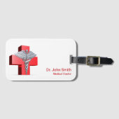 Étiquette À Bagage Silver 3D Caduceus Croix Rouge Médicale (Devant Horizontal)