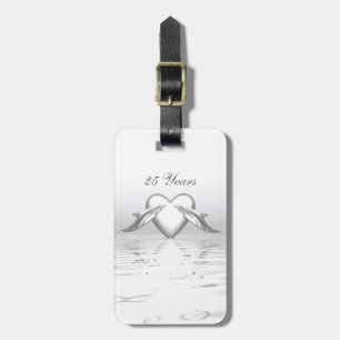 Étiquette À Bagage Silver Anniversary Dolphins et Heart