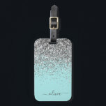 Étiquette À Bagage Silver Aqua Turquoise Blue Girl Parties scintillan<br><div class="desc">Parties scintillant d'étincelle bleu d'argent et Turquoise Aqua Nom et Coussin initial du monogramme. Le sac à bagages marque le cadeau parfait pour 16 ans,  mariage,  douche nuptiale,  baby shower ou bachelorette cadeau pour quelqu'un décorant sa chambre dans le style.</div>