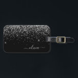 Étiquette À Bagage Silver Black Girl Parties scintillant étincelante<br><div class="desc">Parties scintillant argentée et noire Nom du monogramme et étiquette initiale de sac à bagages. Le bagage Tag fait le cadeau parfait pour 16 ans,  mariage,  douche nuptiale,  baby shower ou bachelorette cadeau pour quelqu'un décorant sa chambre dans le style.</div>