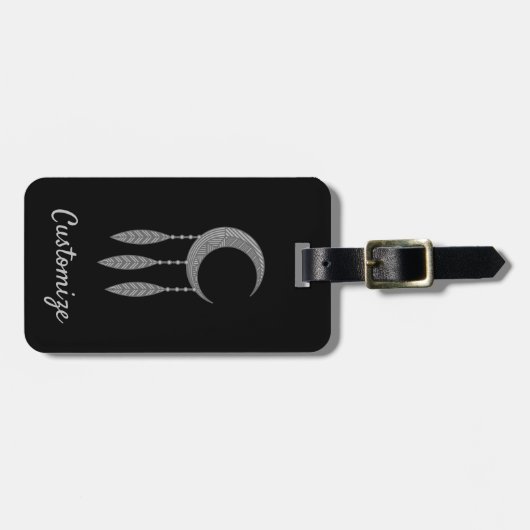 Étiquette À Bagage Silver Crescent Moon Feathers (Devant horizontal)