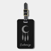 Étiquette À Bagage Silver Crescent Moon Feathers (Devant Vertical)
