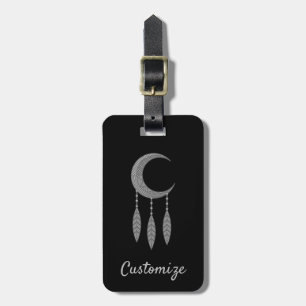 Étiquette À Bagage Silver Crescent Moon Feathers