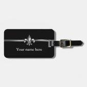 Étiquette À Bagage Silver Fleur de Lis noir (Devant horizontal)