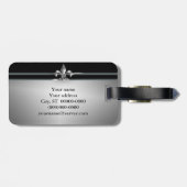 Étiquette À Bagage Silver Fleur de Lis noir (Dos horizontal)