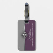 Étiquette À Bagage Silver Fleur de Lis pourpre gris (Dos Vertical)