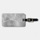 Étiquette À Bagage Silver Glitter Glam Bling Personalized (Devant horizontal)