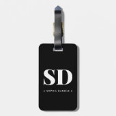 Étiquette À Bagage Simple 2 Monogramme initial noir noir blanc (Dos Vertical)