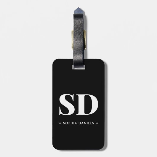 Étiquette À Bagage Simple 2 Monogramme initial noir noir blanc (Dos Vertical)
