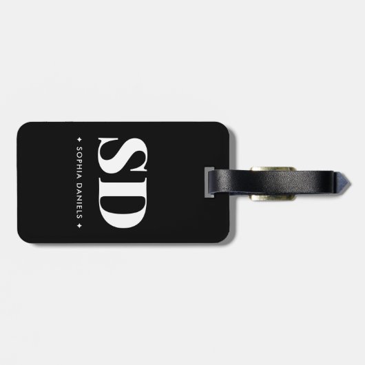 Étiquette À Bagage Simple 2 Monogramme initial noir noir blanc (Dos horizontal)