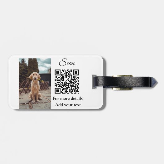 Étiquette À Bagage Simple animal name details QR code add text photo (Dos horizontal)