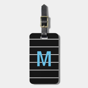 Étiquette À Bagage Simple Black White Lines Blue Bold Monogramme