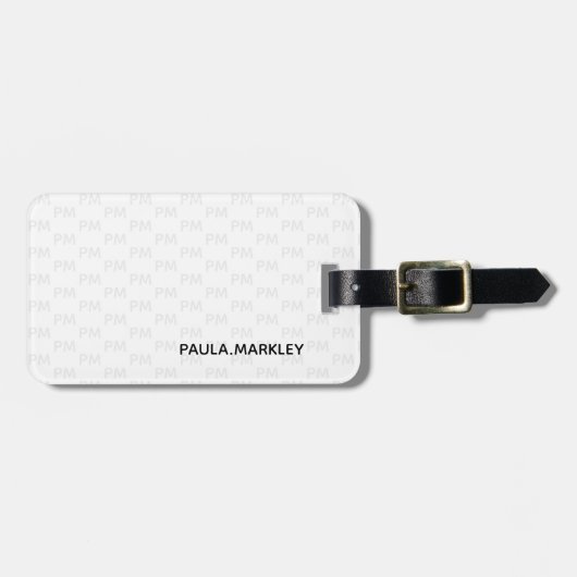 Étiquette À Bagage Simple blanc clair gris moderne Motif Monogramme (Devant horizontal)