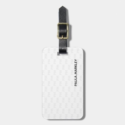 Étiquette À Bagage Simple blanc clair gris moderne Motif Monogramme (Devant Vertical)