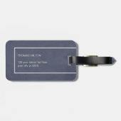 Étiquette À Bagage Simple Bleu Lignes Blancs Gras Monogramme (Dos horizontal)