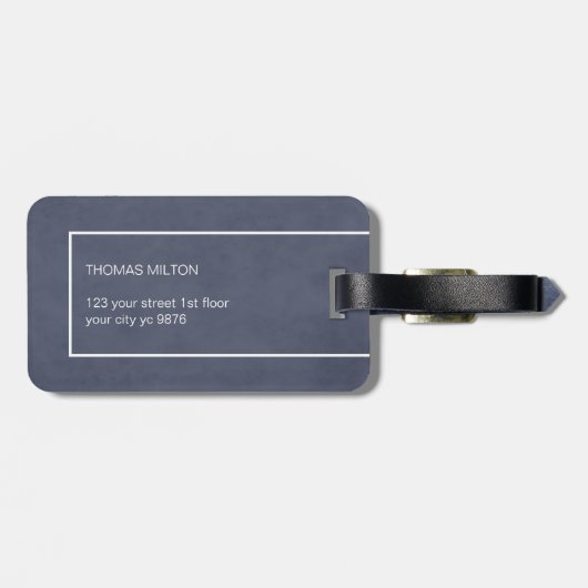 Étiquette À Bagage Simple Bleu Lignes Blancs Gras Monogramme (Dos horizontal)