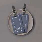 Étiquette À Bagage Simple Bleu Lignes Blancs Gras Monogramme