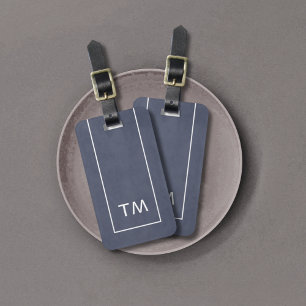 Étiquette À Bagage Simple Bleu Lignes Blancs Gras Monogramme