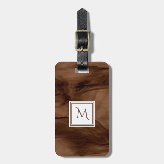 Étiquette À Bagage Simple Brown foncé Marbre subtil Monogramme modern (Devant Vertical)