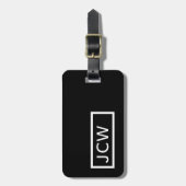 Étiquette À Bagage Simple cadre noir blanc monogramme en gras (Devant Vertical)