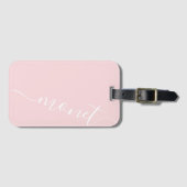 Étiquette À Bagage Simple Chic manuscrit Nom de script rose personnal (Devant Horizontal)