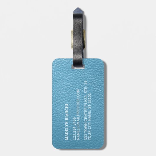Étiquette À Bagage Simple Classé Aqua Turquoise Sky Blue Leather Loo (Dos Vertical)
