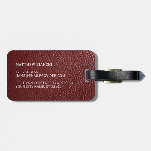 Étiquette À Bagage Simple Classé Maroon foncé Rouge cuir look (Dos horizontal)