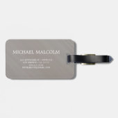 Étiquette À Bagage Simple Elégant Argent brossé Métal Monogramme (Dos horizontal)