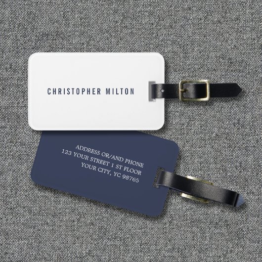 Étiquette À Bagage Simple Élégant Blanc Bleu