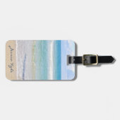 Étiquette À Bagage Simple Elegant Blue Beach Typographie Nom (Devant horizontal)