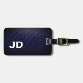 Étiquette À Bagage Simple élégant Dakr Lin Bleu Monogramme blanc (Devant horizontal)