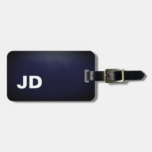 Étiquette À Bagage Simple élégant Dakr Lin Bleu Monogramme blanc (Devant horizontal)