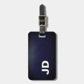 Étiquette À Bagage Simple élégant Dakr Lin Bleu Monogramme blanc (Devant Vertical)