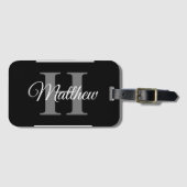 Étiquette À Bagage Simple Elegant Noir Blanc Monogramme Bold Classé (Devant Horizontal)