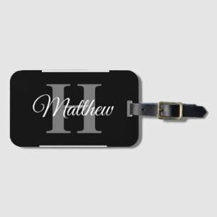Étiquette À Bagage Simple Elegant Noir Blanc Monogramme Bold Classé